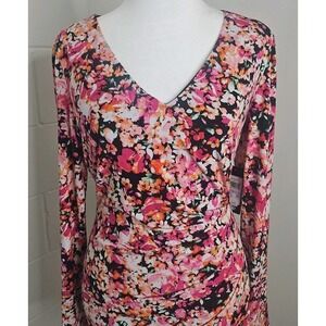 Guess‎ Women's Pink/Black Floral Long Sleeve Dress Gathered Waist Size 6 Y2k NWT